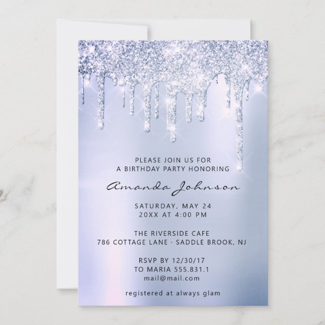 Invitation Silver Grey Smoky Blu Parties scintillant Effet Dr (Devant)
