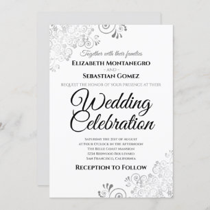 Invitation Silver Lacy Filigree Floral Simple mariage élégant