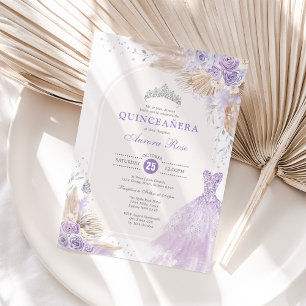 Invitation Silver Lilac Boho Floral Quinceañera 15e anniversa