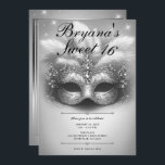 Invitation Silver Masquerade Sweet 16 Photo Anniversaire<br><div class="desc">Customisez comme vous voulez. Remplacez la photo au dos par votre propre photo ou retirez la photo ensemble.</div>