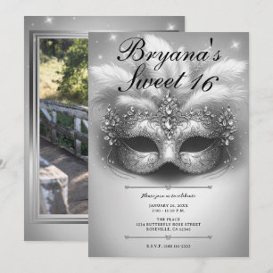 Invitation Silver Masquerade Sweet 16 Photo Anniversaire