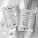 Invitation Silver Metallic Glitter Monogram Wedding<br><div class="desc">This elegant silver wedding design has a metallic background with damask and glitter frame on the top and bottom,  with wedding rings as accents. “the wedding of” is written in modern script typography. On the back is the monogram of the new couple in a clean elegant script font.</div>