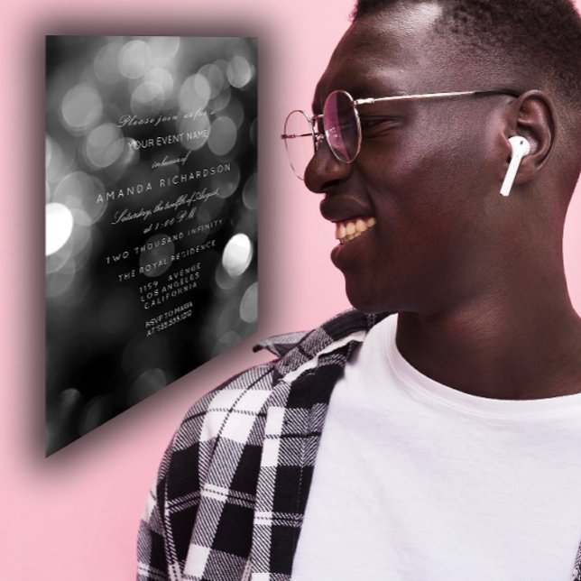 Invitation Silver Metallic Gris Black Sepia Cyber officiel (Silver Metallic Gray Black Sepia Formal Cyber Invitation)