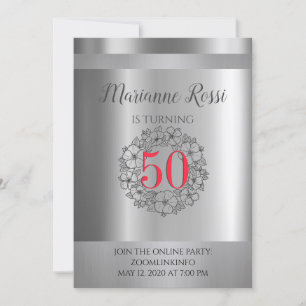 Invitation Silver Metallic Online Virtual 50e anniversaire