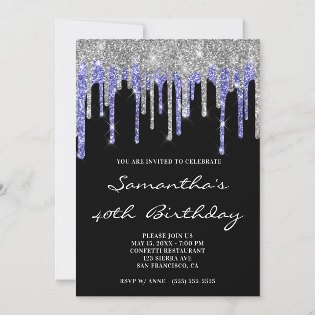 Invitation Silver Midnight Blue Parties scintillant Drivers B (Devant)