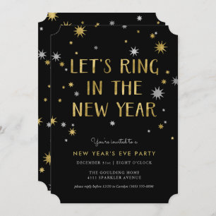 Invitation Silver n or Starburst New Year Party Invite