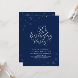 Invitation Silver & Navy bleu Modern Chic 50e fête d'annivers