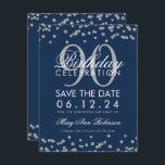 Invitation Silver Navy Blue 90th Birthday Save Date Confetti<br><div class="desc">Elégant design "90e anniversaire fête" avec Silver Faux Parties scintillant Confetti Navy Blue et nom personnalisé et texte de détails. Facile à utiliser et facile à personnaliser. Commandez aujourd'hui !</div>