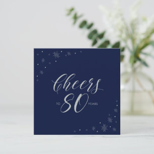 Invitation Silver Navy Blue Cheers 80e Carré de fête d'annive
