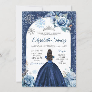 Invitation Silver Navy Blue Magical Winter Flocon de neige ma
