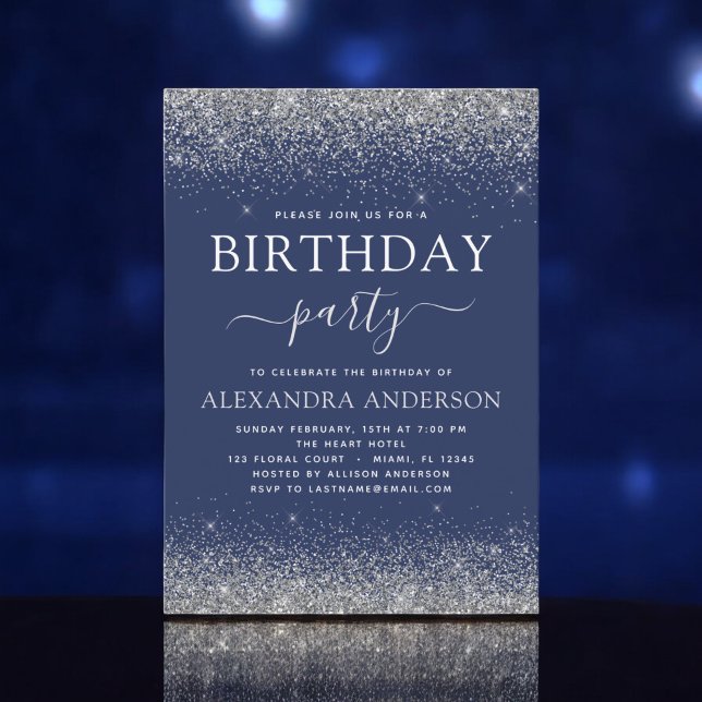 Invitation Silver Navy Blue N'importe quel âge Anniversaire P (Créateur téléchargé)