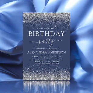 Invitation Silver Navy Blue N'importe quel âge Anniversaire P