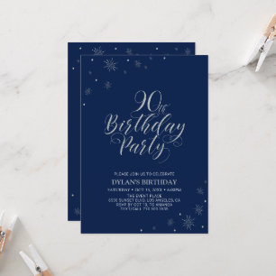 Invitation Silver & Navy Blue Sparkle 90e anniversaire de la