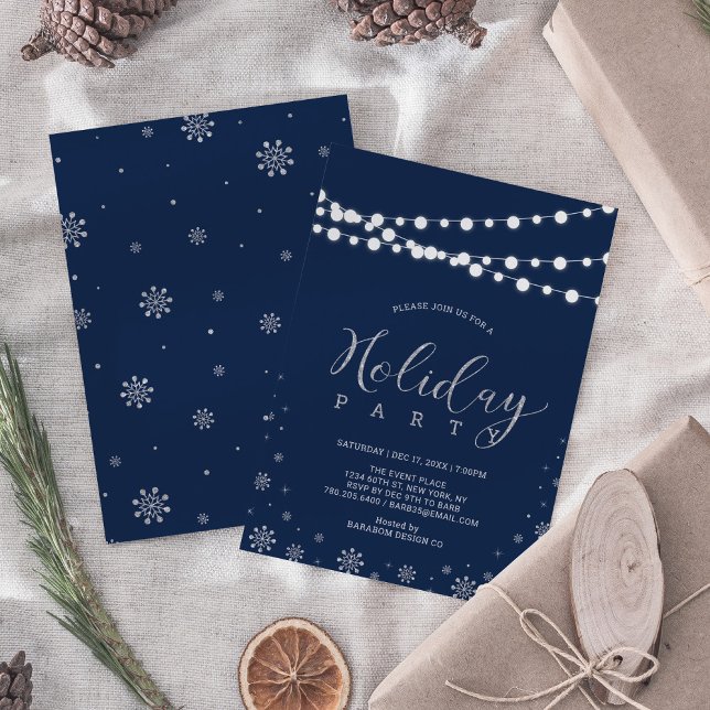 Invitation Silver & Navy | Fête d'entreprise moderne de Noël (Créateur téléchargé)
