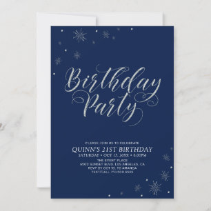 Invitation Silver & Navy Photo moderne Adult Anniversaire Par