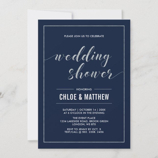 Invitation Silver & Navy | Simple Mariage Moderne sous la Dou (Devant)