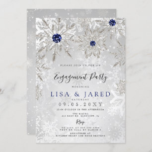 Invitation Silver Navy Snowflakes Winter Engagement Party