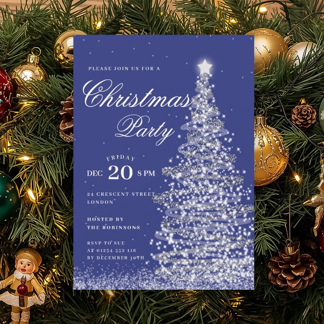 Invitation Silver Navy Winter Christmas Tree Holiday Party  (Silver Navy Winter Christmas Tree Holiday Party Invitation)