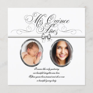 Invitation Silver noir et blanc photo Quinceanera