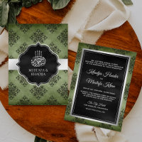 Silver Olive Green Black Damask Mariage musulman
