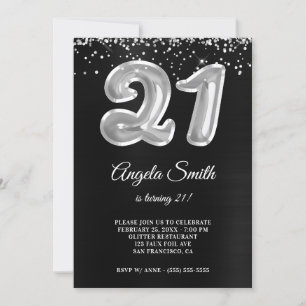 Invitation Silver Parties scintillant Black Foil Numéro 21 An