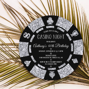 Invitation Silver Parties scintillant Poker Chip Casino Soiré