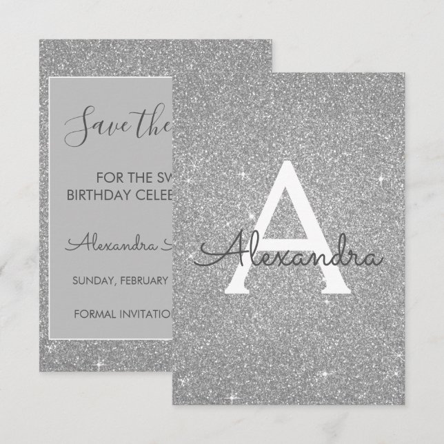 Invitation Silver Parties scintillant Sweet 16 Enregistrer la (Devant / Derrière)