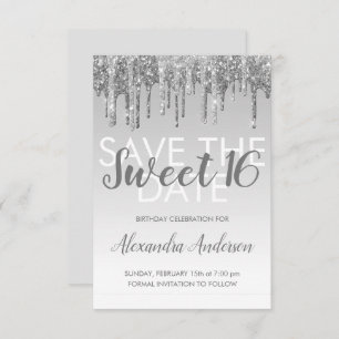 Invitation Silver Parties scintillant Sweet 16 Enregistrer la