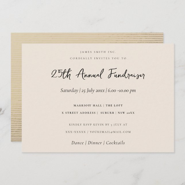 INVITATION SILVER PEACH SKETCH STRIPED LINE ÉVÉNEMENT D'ENTRE (Devant / Derrière)