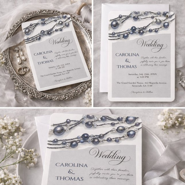 Invitation Silver Pearl Elegant Classic Wedding  (Créateur téléchargé)