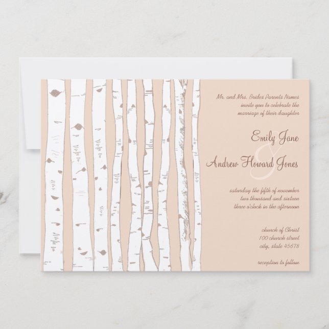 Invitation Silver Peony Russet Lite Birch Tree Mariage (Devant)