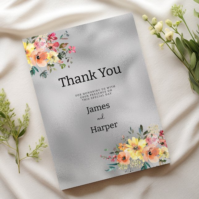 Invitation Silver pink orange mint floral theme Thank You (Silver pink orange mint floral theme Thank You )
