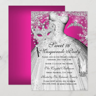 Invitation Silver Pink Princess Masquerade Sweet 1