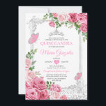 Invitation SIlver Pink Quinceañera papillon de la Couronne 15<br><div class="desc">Quinceañera rose Argent Couronne papillon mexicain Invitation Mis Quince 15 Anos,  16e anniversaire, </div>