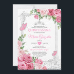 Invitation SIlver Pink Quinceañera papillon de la Couronne 15<br><div class="desc">Quinceañera rose Argent Couronne papillon mexicain Invitation Mis Quince 15 Anos,  16e anniversaire, </div>