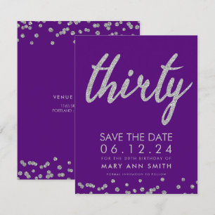 Invitation Silver Purple 30e anniversaire Date de sauvegarde