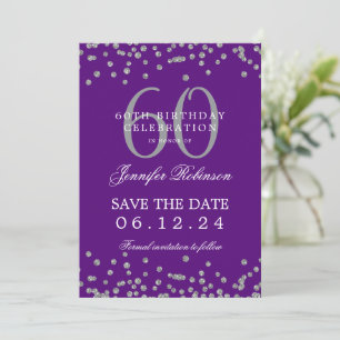 Invitation Silver Purple 60e anniversaire Date de sauvegarde