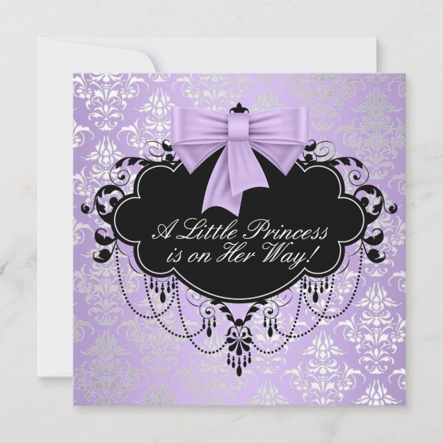 Invitation Silver Purple Black Princesse Baby Girl Douche (Devant)