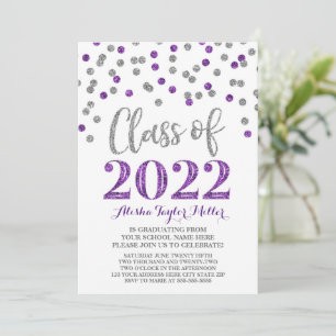 Invitation Silver Purple Confetti Graduation Party 2022