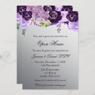 Invitation Silver Purple Floral Business Corporate Party