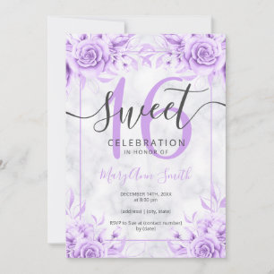 Invitation Silver Purple Floral Sweet 16 Parties scintillant 