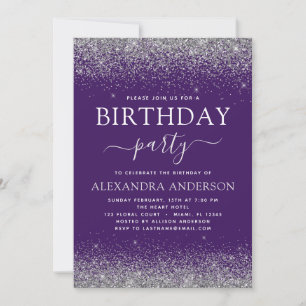 Invitation Silver Purple N'Importe Quel Âge Anniversaire Part