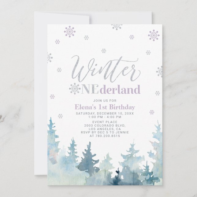Invitation Silver & Purple Winter onederland 1er anniversaire (Devant)