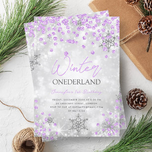 Invitation Silver Purple Winter ONEDERLAND 1er anniversaire