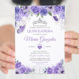 Invitation Silver Quinceañera Papillon mexicain à couronne vi