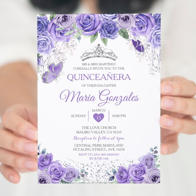 Invitation Silver Quinceañera Papillon mexicain à couronne vi (Créateur téléchargé)