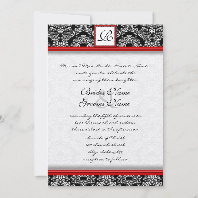 Invitation Silver Red et Black Mariage damassé (Dos)