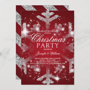 Invitation Silver Red Parties scintillant Snowflake Noël Fête