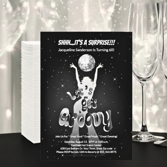 Invitation Silver Retro Let's Get Groovy 60th Birthday Party (Créateur téléchargé)