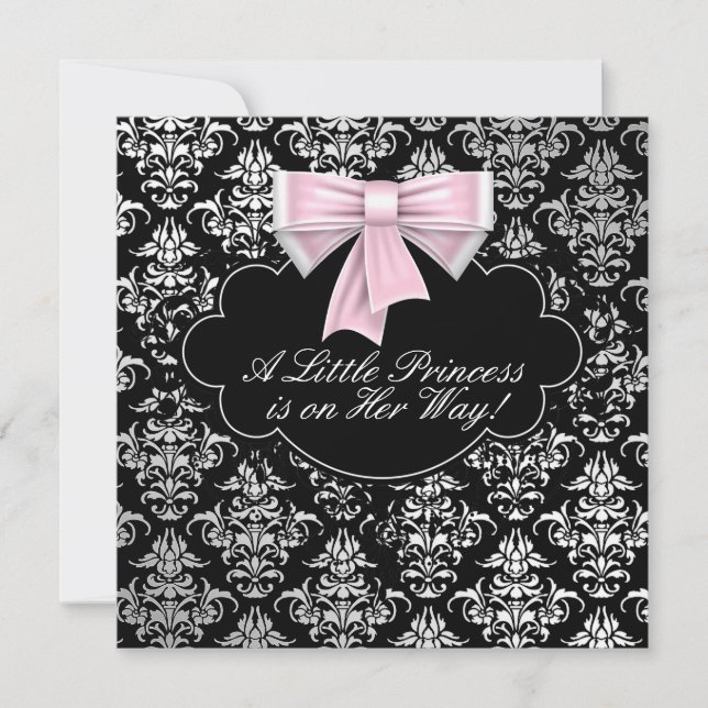 Invitation Silver Rose Black Princesse Baby Girl Douche (Devant)